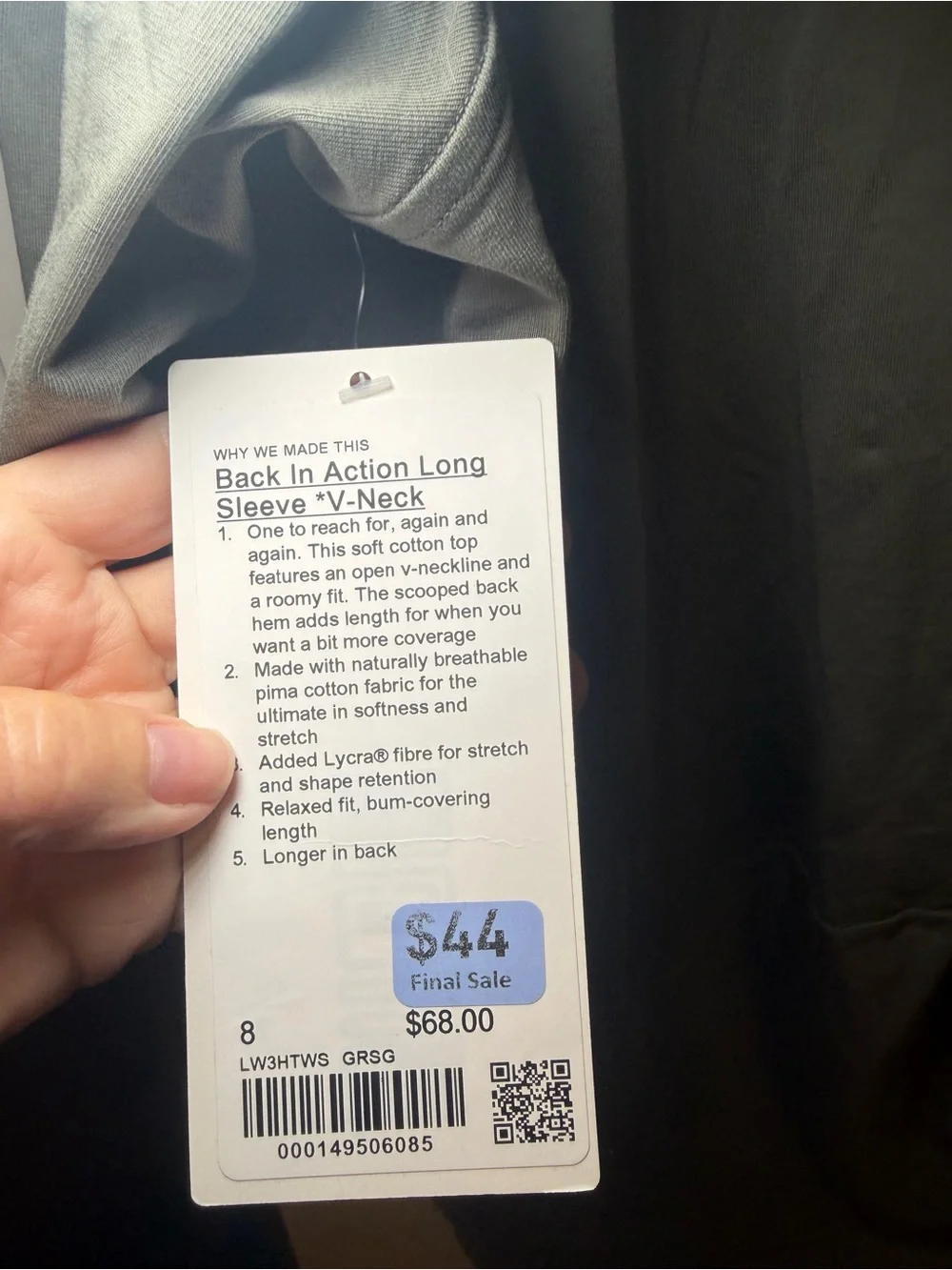Lululemon- Back in Action- Women's V-Neck Lightweight Long-Sleeve Top - Olive